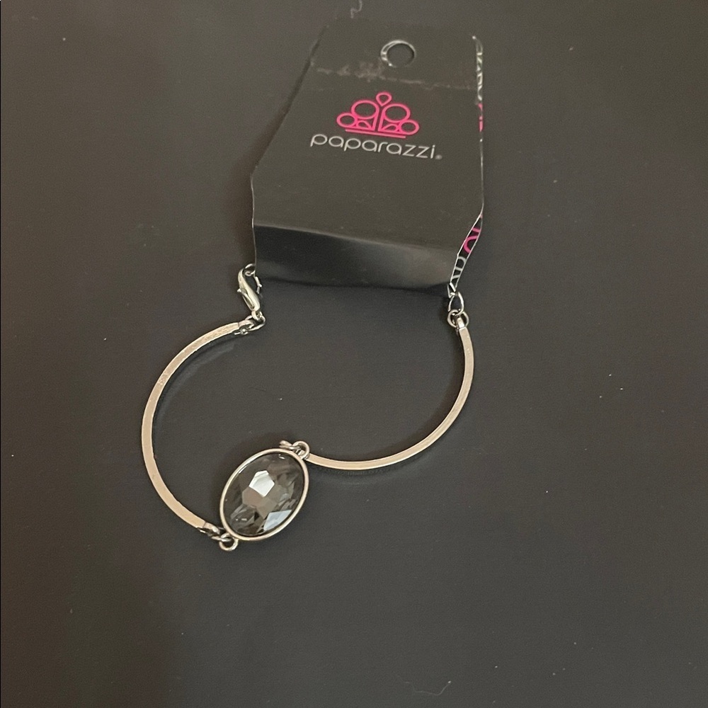 Paparazzi Sleek Silver Bracelet with Dark Gem
